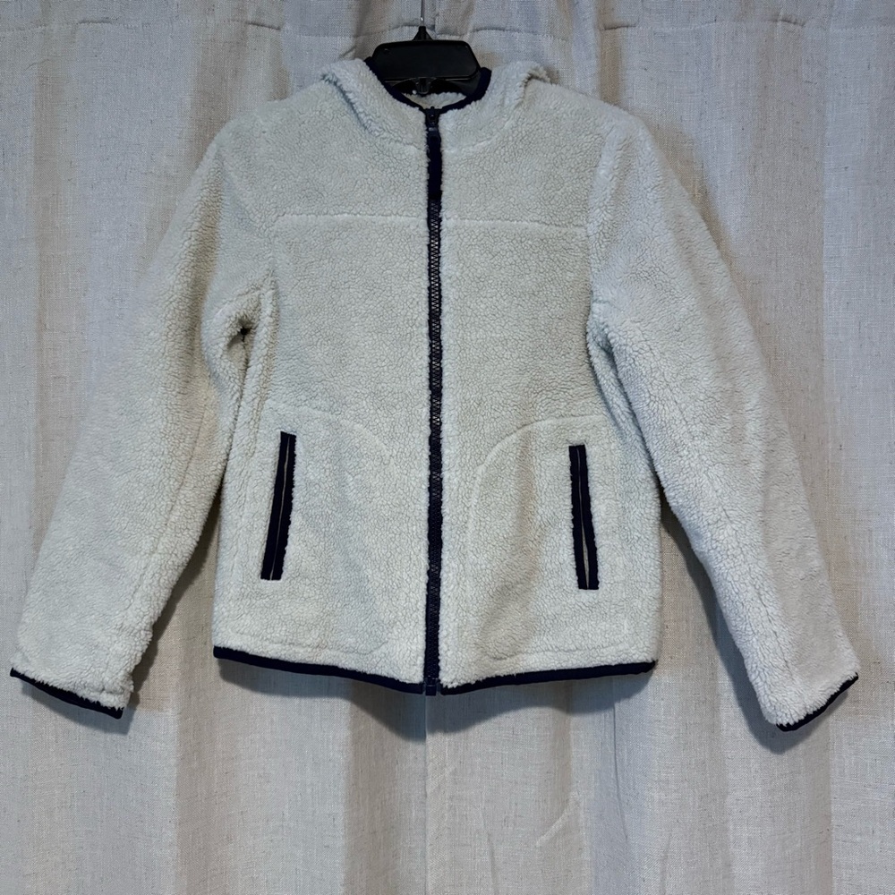 Women’s Madewell Off White & Navy Blue Sherpa Jacket size small polka dots
